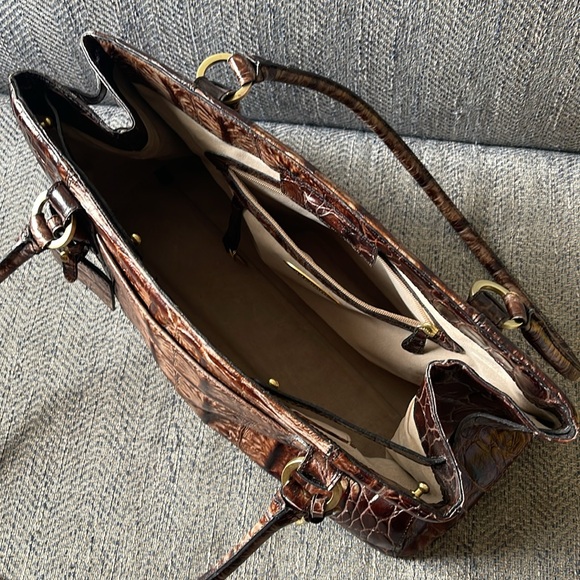 BRAHMIN Brown Croc Embossed Leather Satchel Bag - Picture 8 of 12